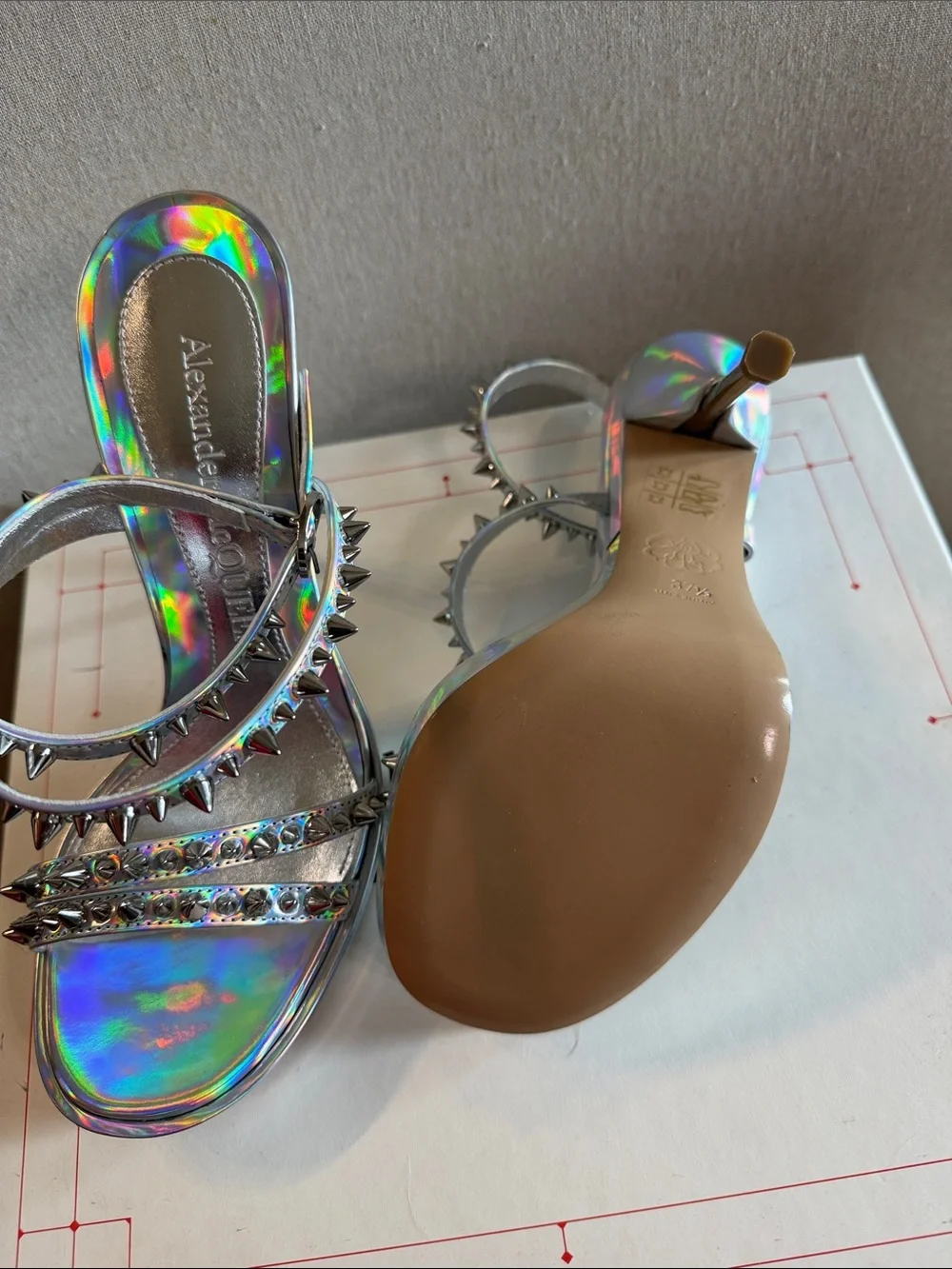 Alexander McQueen Iridescent Holographic Studded High Heel Sandals - Picture 7 of 8